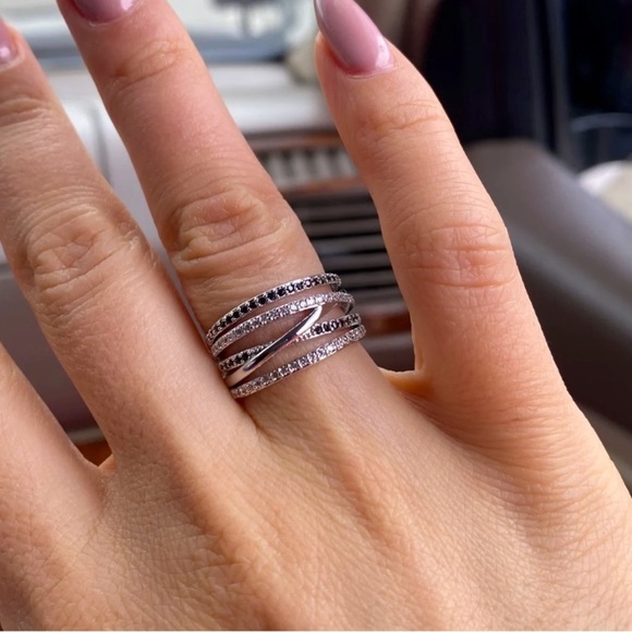 New 925 Sterling Silver White Black CZ Ring - Picture 7 of 10